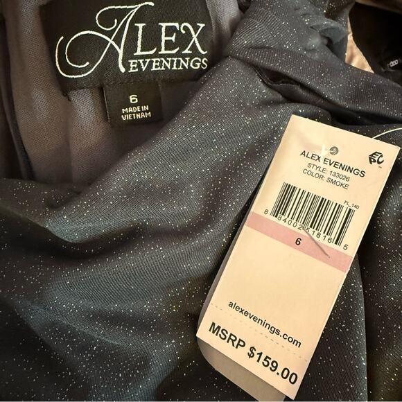 Alex Evenings Women’s Cold-Shoulder Draped Metallic Gown Smoke Sz 6 NWT - Picture 7 of 9
